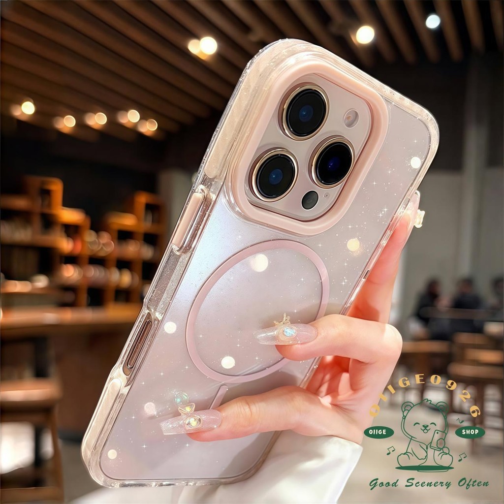 Ốp điện thoại từ tính lấp lánh trong suốt iphone16 Pro Max 15 14 13 12 vỏ cho vỏ iPhone Vỏ mềm silicon TPU chống sốc