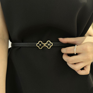 Girth nữ accessorize với váy dây thun co giãn thắt lưng màu đen quấn eo với cỏ bốn lá