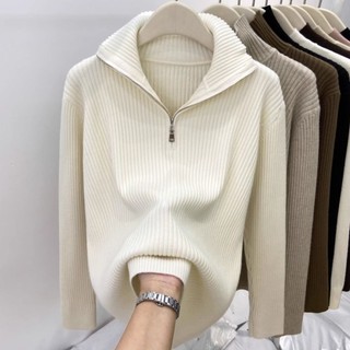 Phong Cách Mới Nửa Cổ Cao Cổ Áo Len Nữ Kéo Cổ Áo Polo Top Thu Đông Kích Thước Lớn Ấm Rời Bao Bụng Thời Trang Kn