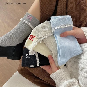 Thi Đơn Giản Phù Hợp Với Tất Cotton Nữ Tính Ren Nơ Ngọt Tất Thường Ngày Thoáng Khí Hút Mồ Hôi Giữa Ống Tất Phụ Kiện Thời Trang Quà Tặng VN