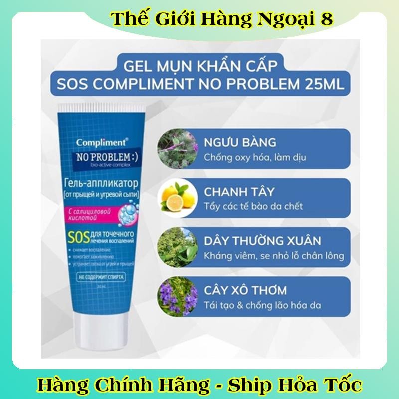 GEL BÔI MỤN cấp tốc Compliment No Problem giảm sưng, tiêu viêm, gom khô cồi mụn 25ml của Nga