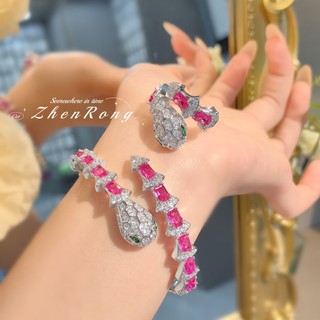 Châu Âu Mỹ ins Phong Cách Mới Kim Cương Đỏ Corundum Rắn Vòng Tay Nhẫn Nữ