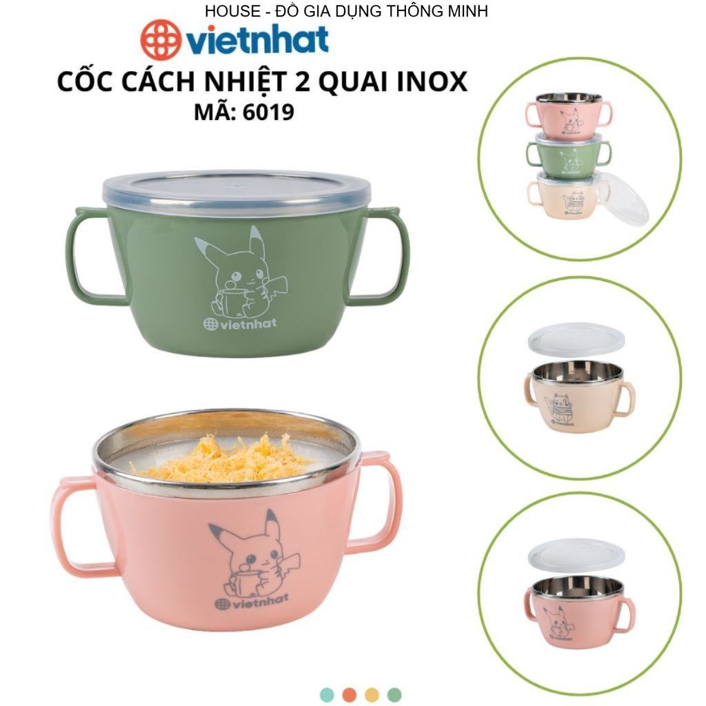 Combo 3 ca cách nhiệt 2 quai có nắp ruột inox Chính Hãng Việt Nhật (Mã 6019)