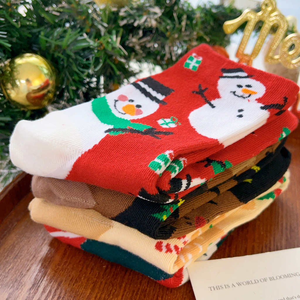 Tất Hoạt Hình Giáng Sinh - Tất Dày Ấm Áp Thu Đông - Thường Ngày, Thoải Mái, Thoáng Khí - Vớ Cotton Giữa Ống