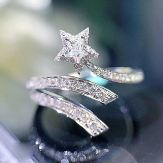 S925 Bạc Ngôi Sao Mặt Trăng Nhẫn Zircon Đơn Giản Trang Sức Thời Trang Quà Tặng Nữ