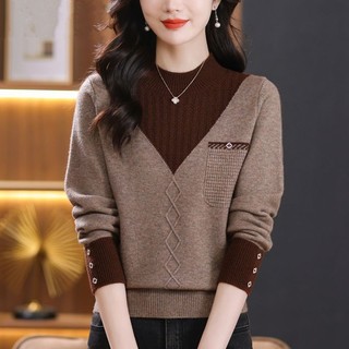 Lông Cừu Lót Dày Nửa Cổ Cao Cổ Áo Len Nữ Thu Đông Phong Cách Mới Rời Phong Cách Phương Tây Dệt Kim Đáy Áo Sơ Mi Top