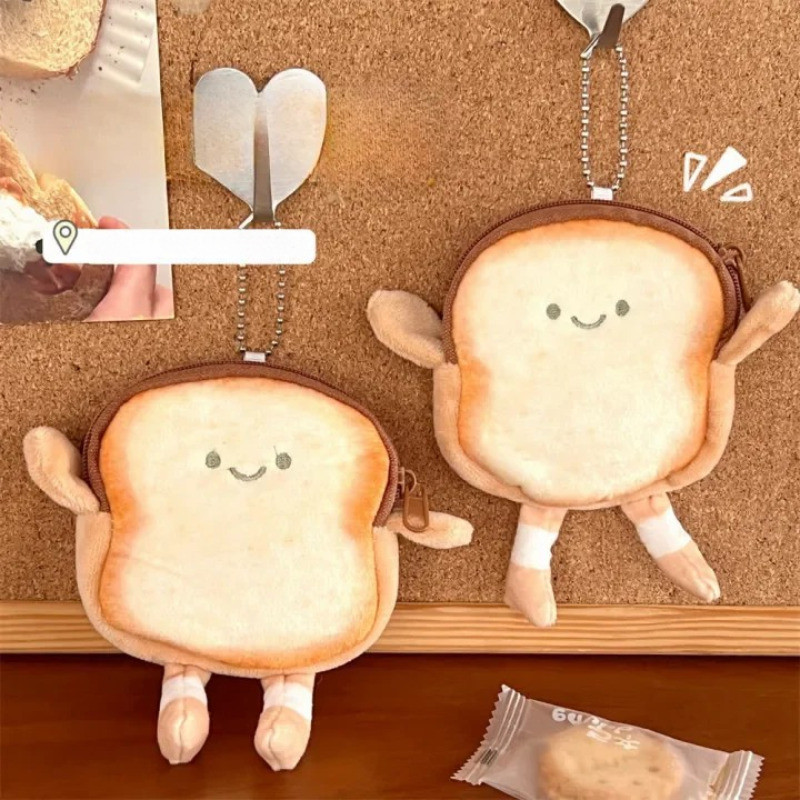 1 / 2 Cái Ví đựng tiền xu bánh mì nướng cho trẻ em - Túi đựng thẻ tai nghe - Ví - Dễ thương, Hoạt hình, Thời trang - Mặt dây chuyền móc chìa khóa sang trọng - Dung tích lớn, đa năng
