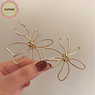 SAFENH Phóng Đại Hình Học Thiết Kế Hoa Rỗng Khóa Tai Kim Loại 2024 Mới Retro Phong Cách Hồng Cao Cấp Cảm Giác Của Niche Ear VN