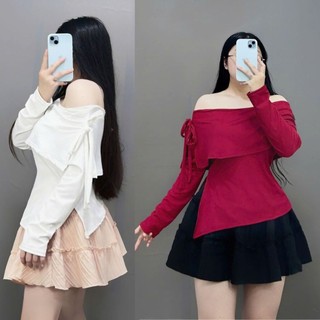 Áo thun kiểu Bigsize Nữ trễ vai vạt xẻ tay dài co giãn sang chảnh mặc lễ tết noel size 60-95kg- G257