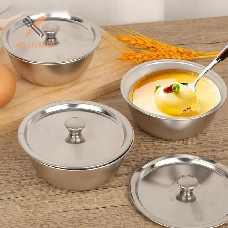 Rrlnmd 304 Bát Trứng Hấp Bằng Thép Không Gỉ Có Nắp Bộ Đồ Ăn Nhà Bếp Salad Trái Cây Món Tráng Miệng Bát Canh Hộp Đựng Thực Phẩm Mì Cơm Bát MỚI