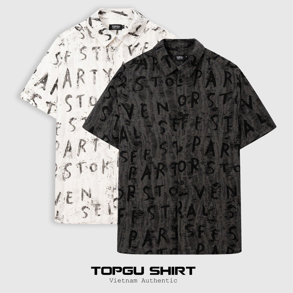 Áo sơ mi TOPGU cổ đức, vải Conton chữ rách. Nam Menswear Cổ Tròn ...