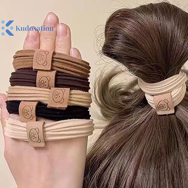 Kudosation Độ đàn hồi cao Dây buộc tóc dày Gấu dễ thương Dây cao su Phụ kiện tóc nữ