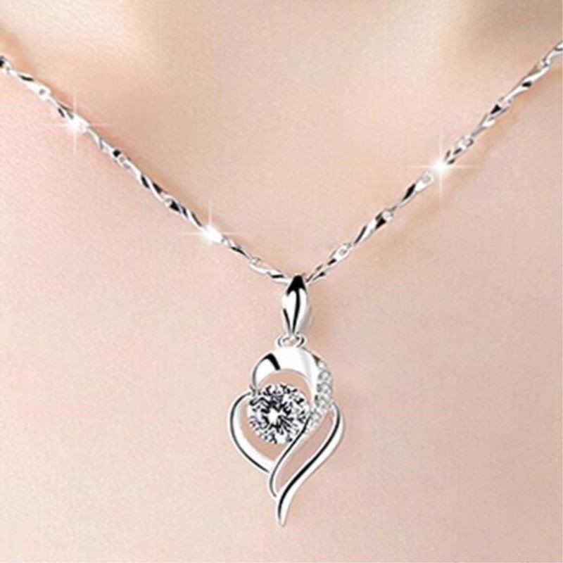 Vòng cổ mặt dây chuyền nữ bằng bạc Sterling 925 Dát Đá Zircon sang trọng nhẹ đơn giản sành điệu mới