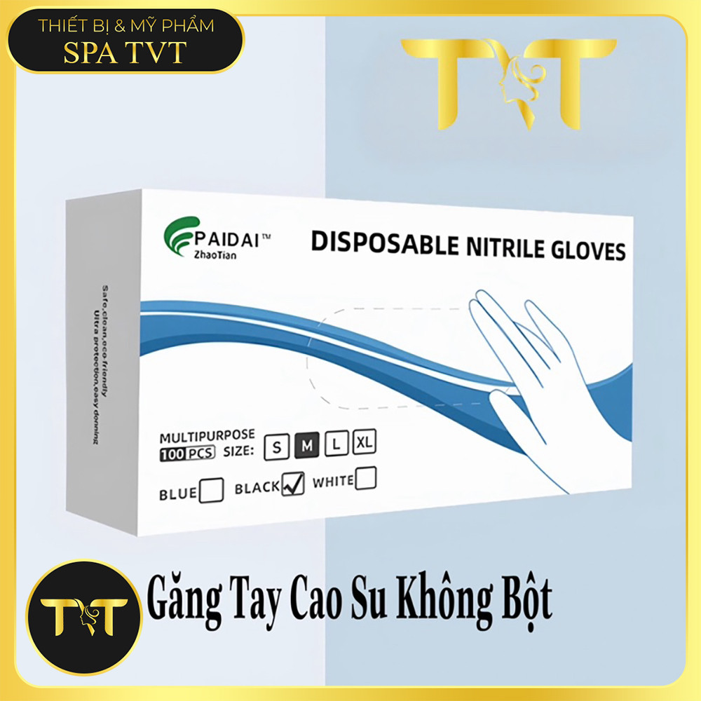 Găng Tay Đen PVC Hộp 100 Cái Size S M – Không Bột, Dùng Cho Phun Xăm, Tattoo, Spa, Thẩm Mỹ