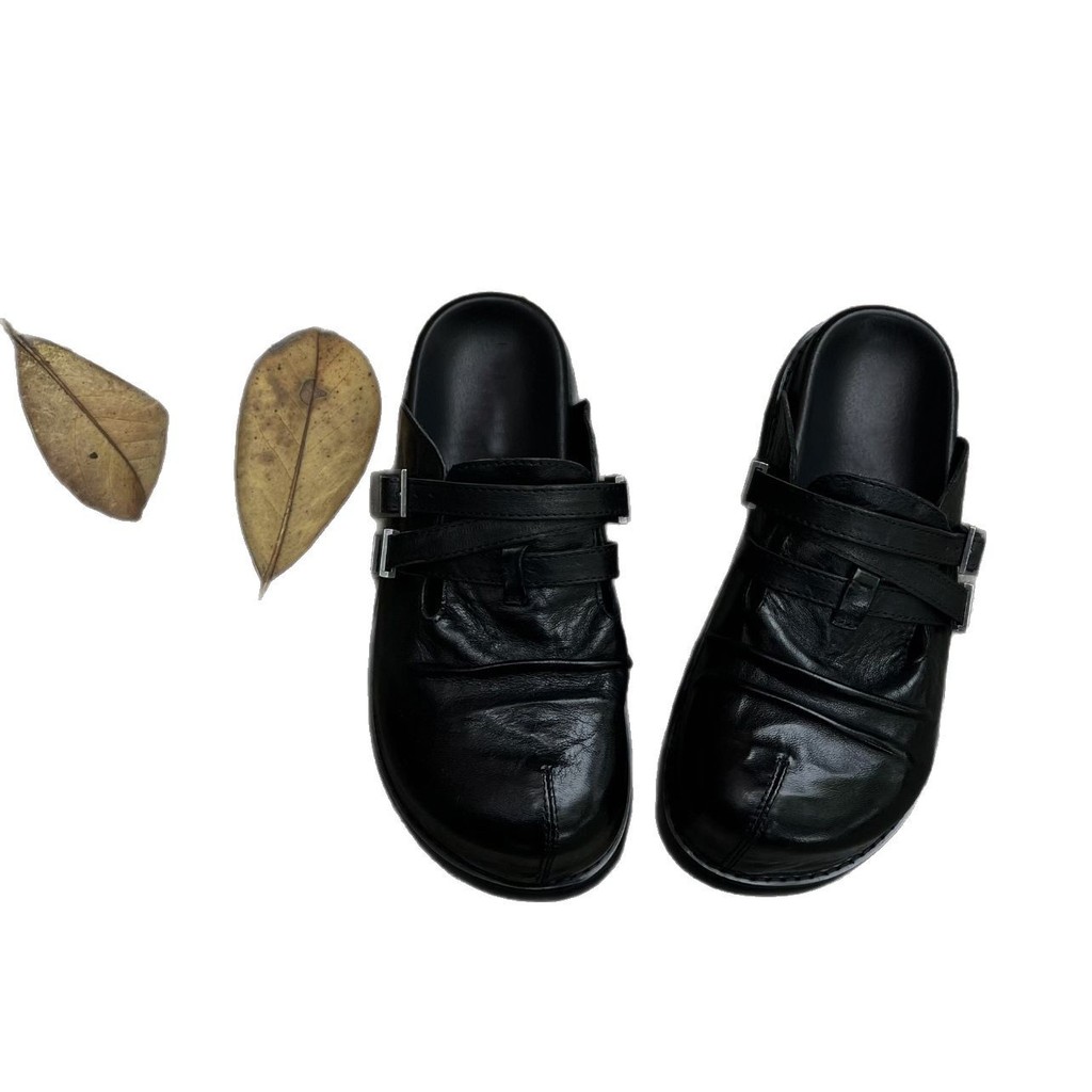 Da Bò Retro Mũi Lớn Birkenstock Giày Ngoài Mặc Giày Lười Nữ 2026 Phong Cách Mới Đế Dày Nửa Trượt Để