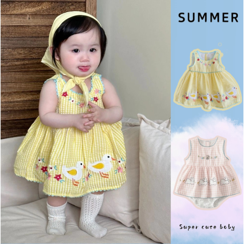 Mùa Hè Mới Quần Áo Cho Bé Gái Không Tay Body 0-24 Tháng Thời Trang Thoáng Khí Động Vật Siêu Dễ Thương Phong Cách Công Chúa Áo Liền Quần