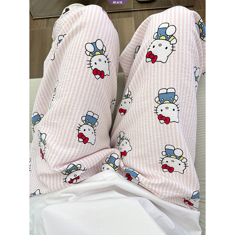 Mùa Xuân Mới Màu Hồng Dọc Sọc HelloKitty Pyjama Quần Nữ Ins Rời Quần Nhà [BL]