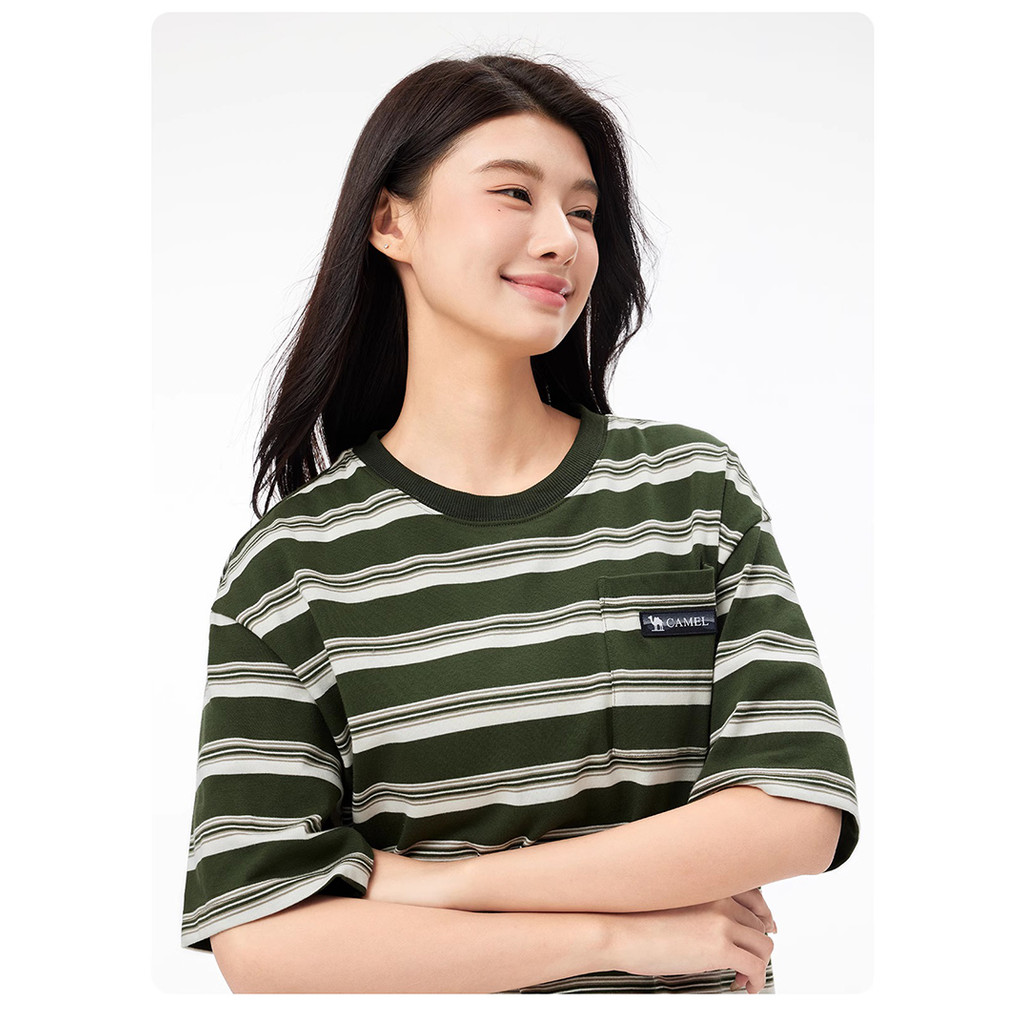 Ảnh Váy sọc nữ CAMEL CROWN Váy Polo dáng rộng tay ngắn khí chất 2