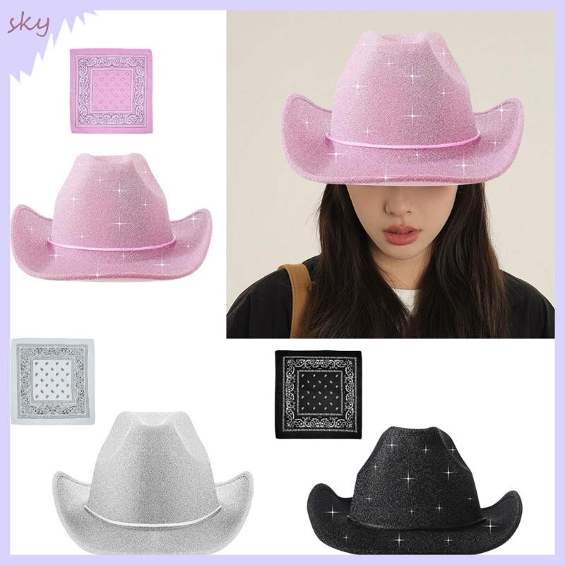 Sky Bandana Hairscarf và Hat Set Mũ cao bồi lấp lánh cho lễ hội âm nhạc lễ hội