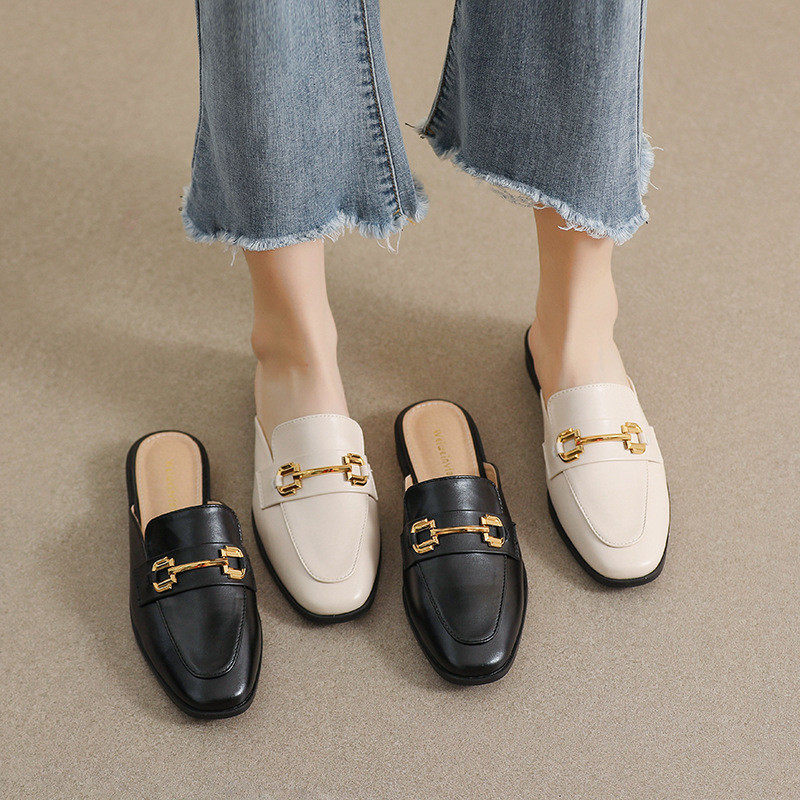 Size Lớn (35-43) 340-6 Baotou Nửa Dép Nữ Mặc Bên Ngoài Phù Hợp Với Pháp Retro Flat Dép Size Lớn Giày Muller Chống Trơn Trượt Giày Nữ Thoải Mái 0420