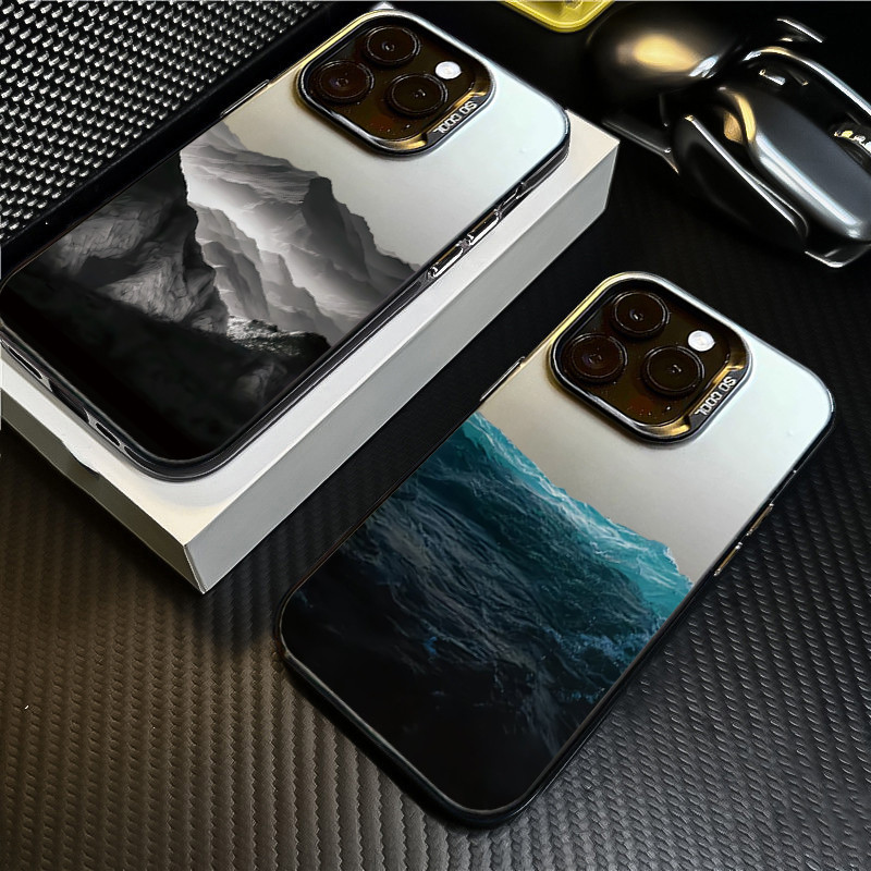 Vỏ Tương Thích Cho iPhone 11 16 14 15 12 13 Pro Max 16e 8 7 Plus XR X XS Max SE2020 2022 Đen Núi Xanh Biển Chống Sốc Bạc IMD Kim Loại Bìa Cứng