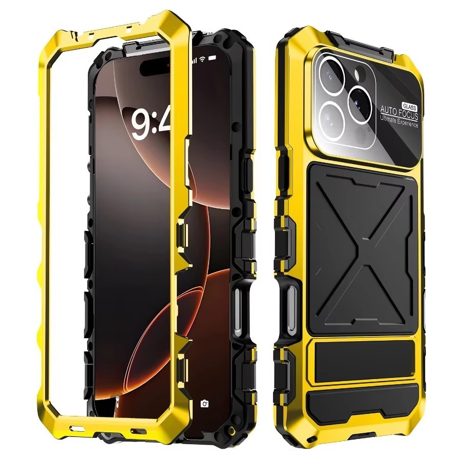 Ốp Lưng Silicon Chống Rơi Bao Màn Hình Giá Đỡ Cho iPhone 16 15 Pro Max 14 Vỏ Điện Thoại Kim Loại Chống Sốc Bảo Vệ Chắc Chắn