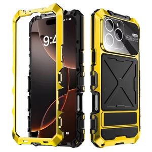 Ốp Lưng Silicon Chống Rơi Bao Màn Hình Giá Đỡ Cho iPhone 16 15 Pro Max 14 Vỏ Điện Thoại Kim Loại Chống Sốc Bảo Vệ Chắc Chắn