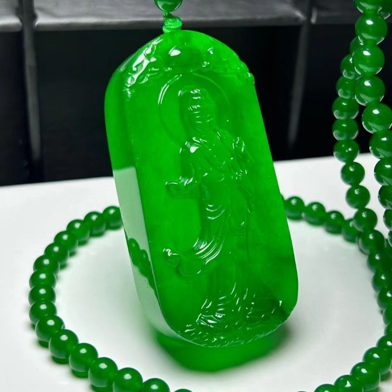 Đá Tự Nhiên Đá Imperial Xanh Guanyin Full Xanh Đứng Quan Âm Mặt Dây Chuyền Nam Phật Mặt Dây Chuyền Phụ Kiện