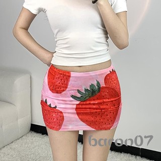 Váy Mini Bodycon Nữ Thời Trang Eo Thấp In Hình Dâu Ôm Phù Hợp Với Váy Câu Lạc Bộ Ngắn Váy