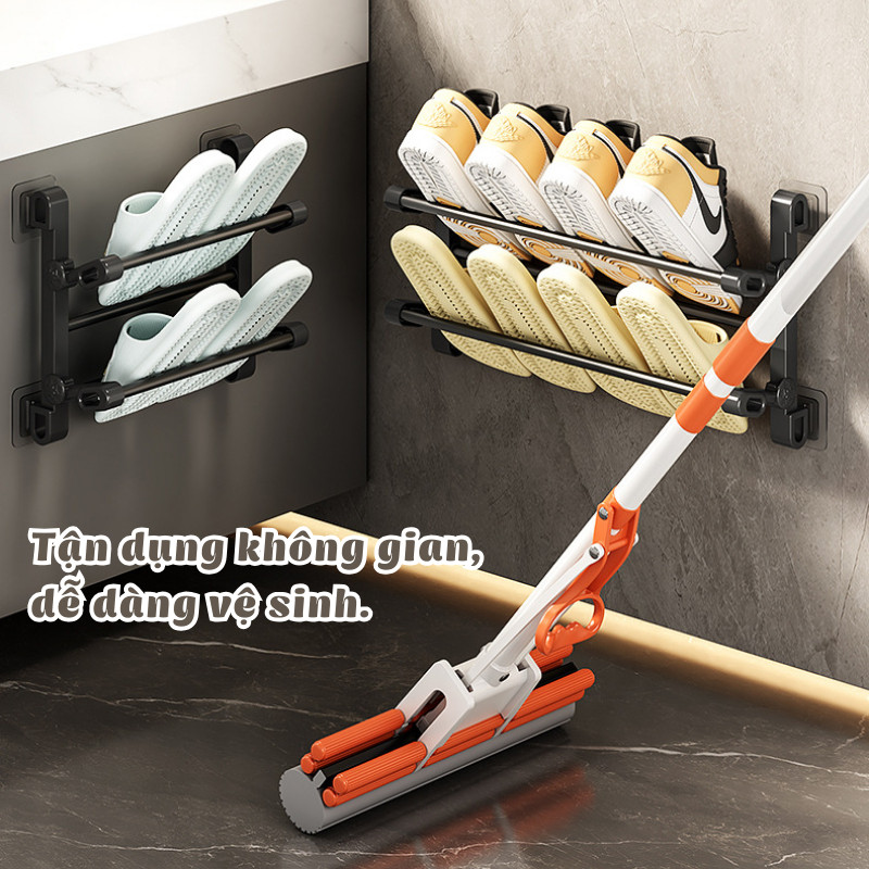 Kệ Treo Dép Gắn Tường Đa Năng, Giá Treo Khăn Thép Không Gỉ, Có Thể Gấp Lại, Kệ Để Giày 4 Ngăn