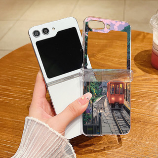 Phim Hoạt Hình Họa Tiết Xe Lửa Trong Suốt Ốp Lưng Điện Thoại Samsung Galaxy Z Flip 6 Flip 5 Flip 4 5G Full Bản Lề Cứng PC Gấp Dành Cho Samsung Z Flip6 Flip5 Flip4 Flip3