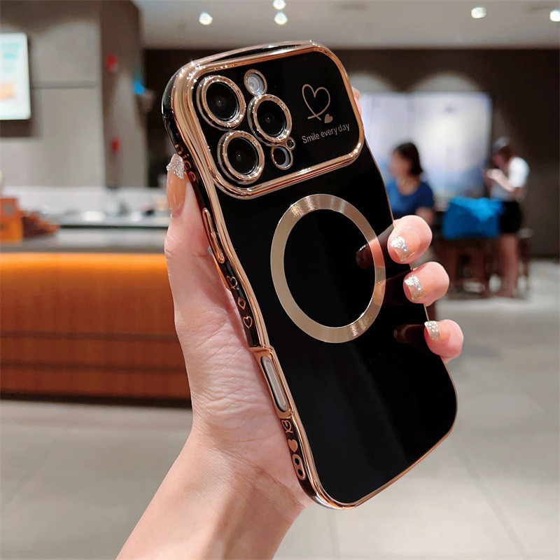 Luxur Wave Mạ Mặt Trái Tim Tình Yêu Từ Tính Ốp lưng iphone 16 15 14 Pro Plus Mềm TPU Ốp Lưng