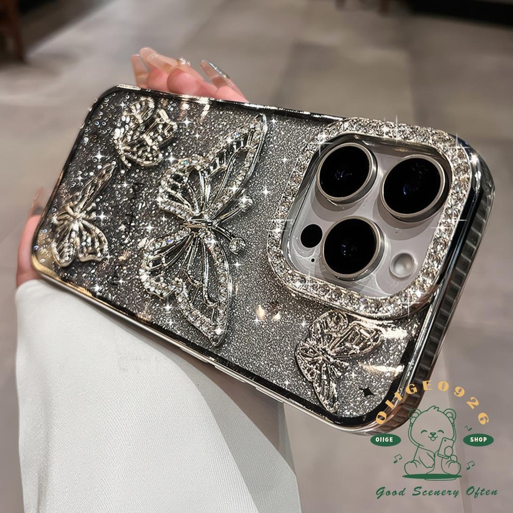【 Ốp lưng iphone16 】 Vỏ điện thoại hình con bướm lấp lánh kim cương iphone16 Pro Max 15 14 13 12 11 cho vỏ iPhone Vỏ mềm silicon TPU chống sốc