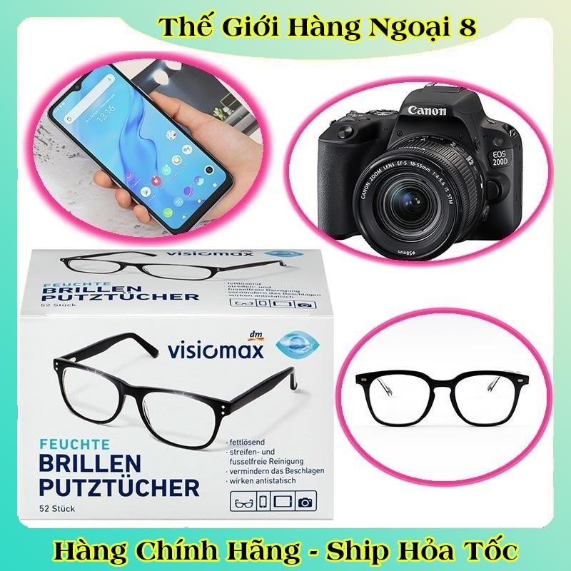 Giấy lau kính Visiomax hộp 52 tờ giúp làm sạch và bảo vệ kính của Đức