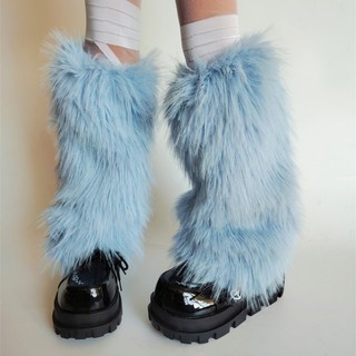 Fine Women 's Fuzzy Blue Leg Warmers Mềm Mại Sang Trọng Mùa Đông Phụ Kiện Cho Trang Phục Đảng Lông Boot Toppers Còng Footless So