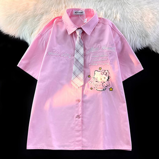 Cute Shirt Design polo Summer Short Sleeve Shirt ins Men and Women College Style Niche kitty Cat Japanese Style Shirt