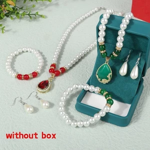 Bộ trang sức ngọc trai thời trang cổ điển dành cho nữ Vòng cổ Bông tai Bộ vòng tay Tiệc cưới Trang sức Quà tặng Pendientes VN