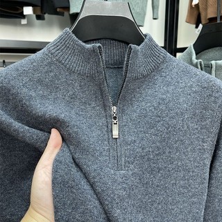 Áo Len Cao Cấp Nam Nửa Cổ Rùa Dây Kéo Áo Len Nam Dày Ấm Áp Mùa Đông Màu Trơn Top Đan Áo Len Đáy