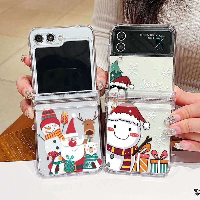 Họa Tiết Giáng Sinh Trong Suốt Vỏ Điện Thoại Samsung Galaxy Z Flip 6 Flip 5 Flip 4 Flip 3 Full Bản Lề Bảo Vệ Chống Sốc Vỏ PC Cứng Cho Samsung Galaxy Z Flip 6 5 4 3