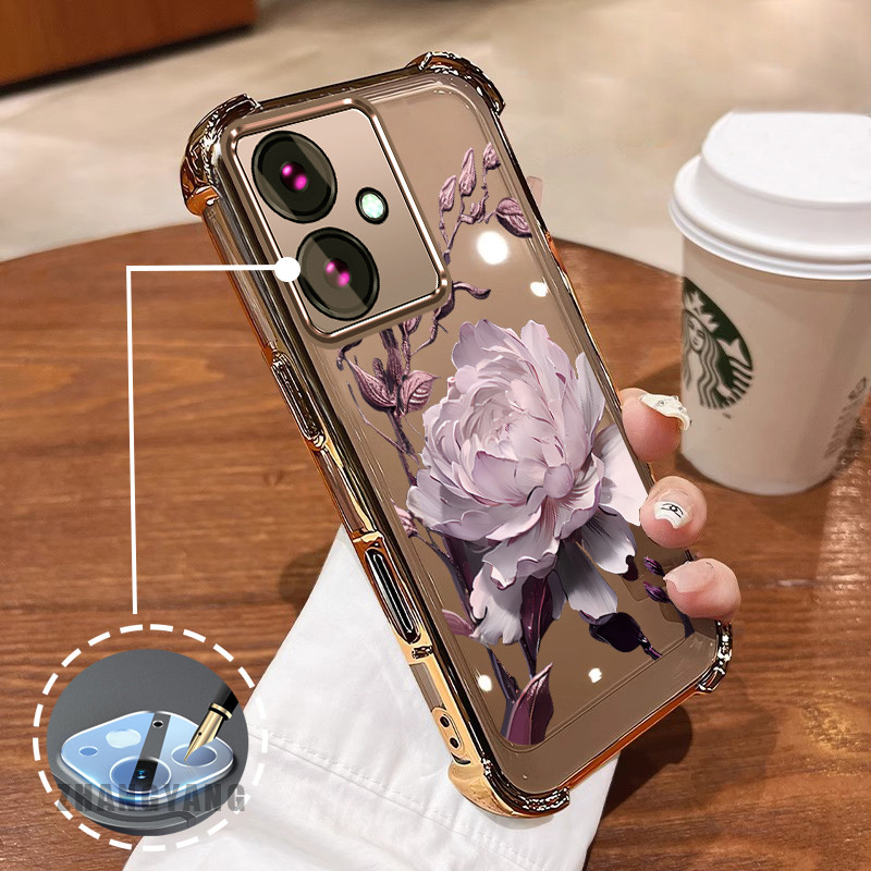 Ốp Lưng Cho OPPO reno 11F 5G Bốn Góc Mạ Điện Chống Rơi Vỏ Điện Thoại Hoạt Hình Thẩm Mỹ Họa Tiết Sen TPU Mềm