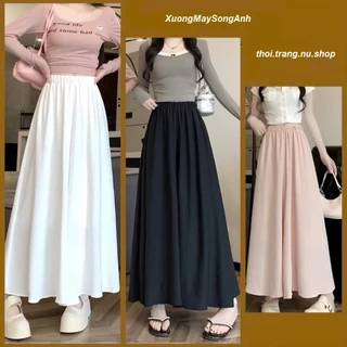 Quần ống rộng dài bigsize nữ chất đũi vân mây một lớp, Quần váy lửng cạp cao lưng chun tiện lợi mát mẻ che khuyết điểm