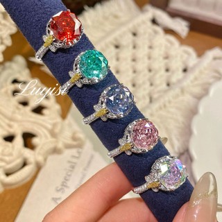 Châu Âu Mỹ ins Phong Cách Mới Hình Bát Giác Hoa Hồng Cắt Lấp Lánh Xanh Tím Nhẫn Nữ