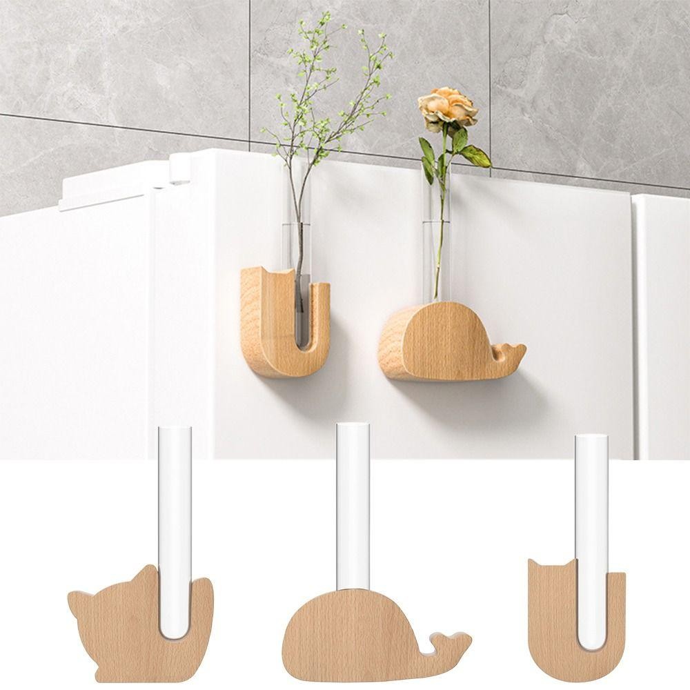Bình hoa ống thử nghiệm CATIYAHA, Bình hoa mô phỏng bằng gỗ DIY, Nam châm tủ lạnh sáng tạo Trang trí tường từ tính Cây cảnh Mini