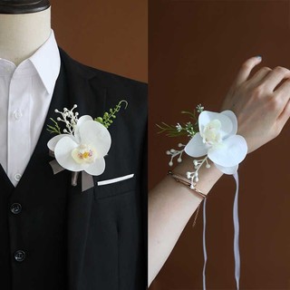 Bó hoa cưới cầm tay cô dâu từ hoa nhân tạo Lan cao su và tulip trắng tinh CLR 001