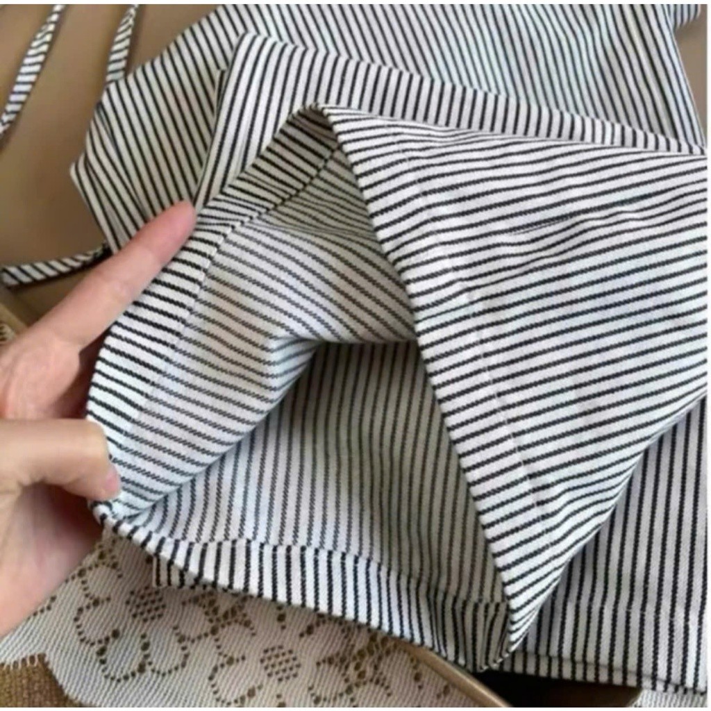 Quần Kẻ Sọc Nữ Mix Dây Eo phong cách (Chất Kaki Jean) Dày Dặn Lưng Cao Tôn Dáng Mặc Thoải Mái