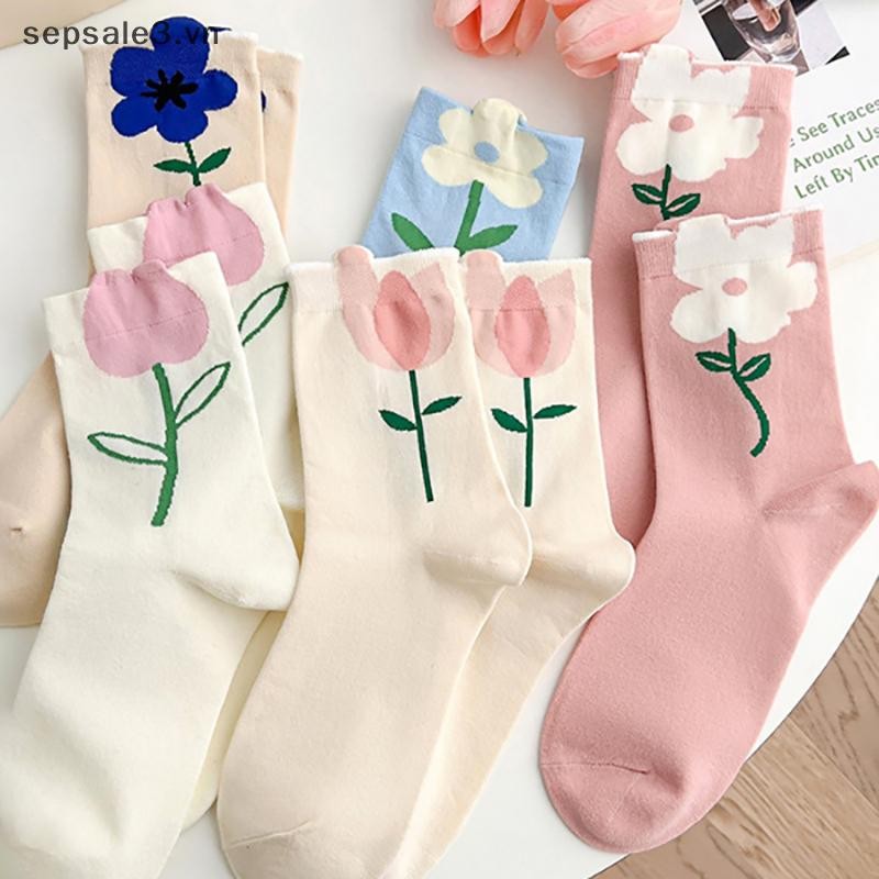 # Sepsale # 1 Đôi Tất Nữ Hoạt Hình Hoa Màu Kẹo Bông Tai Kẹp Thiết Kế Thoáng Khí Phong Cách Hàn Quốc Tất Thoải Mái Nhật Bản Mới.