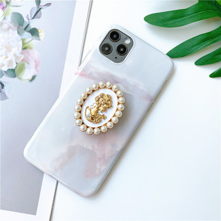 Hoạt Hình Ngọc Trai Retro Tròn Chắc Chắn Mặt Sau Dán Màu Trơn Griptok Giá Đỡ Điện Thoại P4