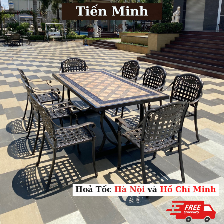 Bộ bàn ghế sân vườn ngoài trời HCN Bộ bàn ghế ban công ngoài trời nhôm đúc Mặt Đá Bàn ghế ngoài trời