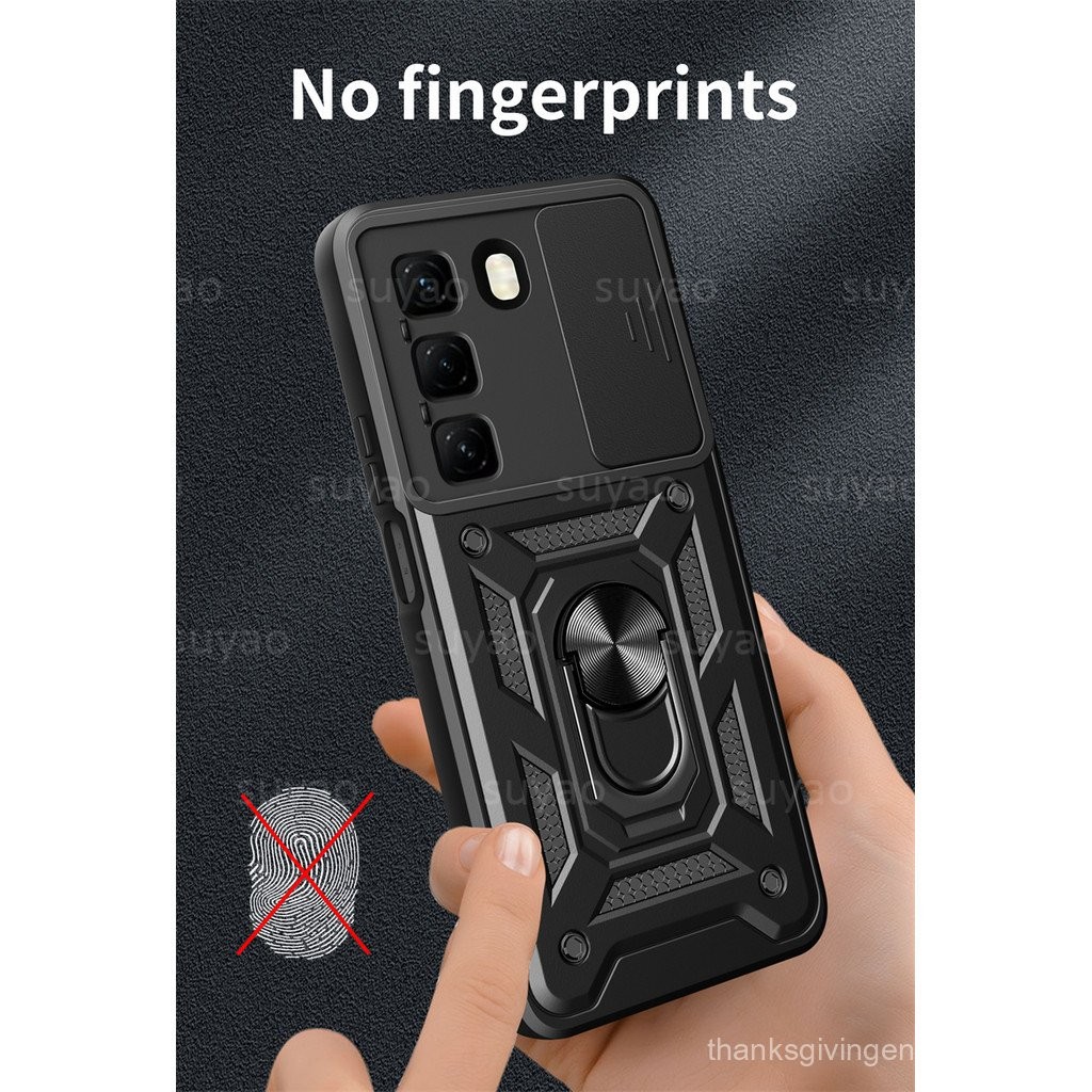 Ốp điện thoại cho Realme 14X 5G 2025, có giá đỡ nhẫn, ốp bảo vệ camera trượt đẩy kéo, chống sốc, viền mềm, vỏ PC cứng phía sau