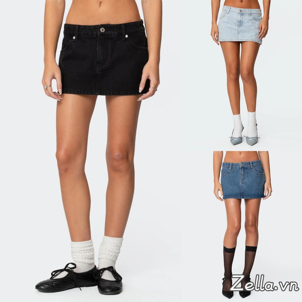 Váy Mini Denim mùa hè dành cho nữ Váy màu trơn thấp để du lịch hàng ngày